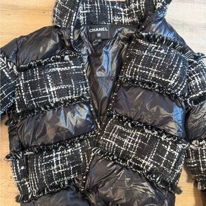 CHANEL Tweed-Style Black and White Puffer Jacket